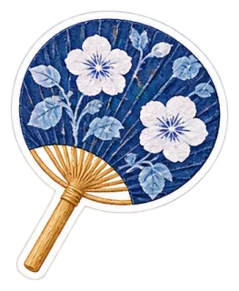 蓝花团扇贴纸